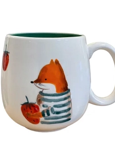 Кружка ручной работы Ким керамика с росписью Лис с клубникой, фарфор, 350 мл