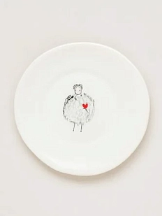 Тарелка ручной работы Мария Гордеева Овечка, белая, полуфарфор, 18 см