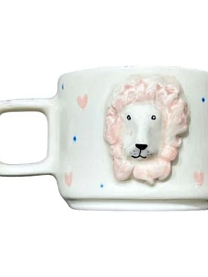 Кружка ручной работы Мария Гордеева с фигуркой Лев, с сердечками и точками, полуфарфор, 250 мл