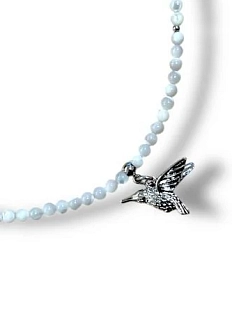 Чокер Бур.Мур с подвеской «Колибри», родированная латунь, перламутр