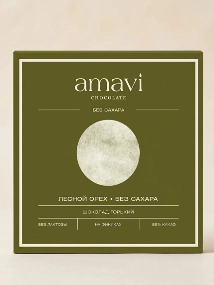 Шоколад Amavi «Лесной орех» горький 85%, без белого сахара, 50 гр, фото 1.