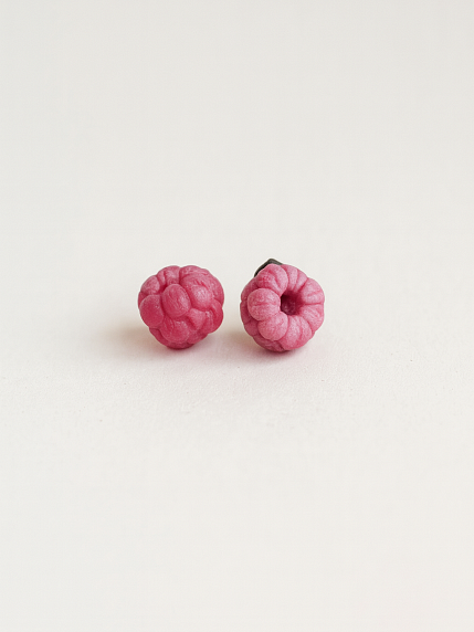 Серьги-гвоздики «Малина», полимерная глина, фото 1.