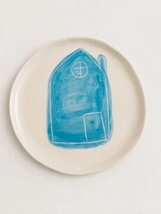 Тарелка ручной работы «Голубой домик», 17 см