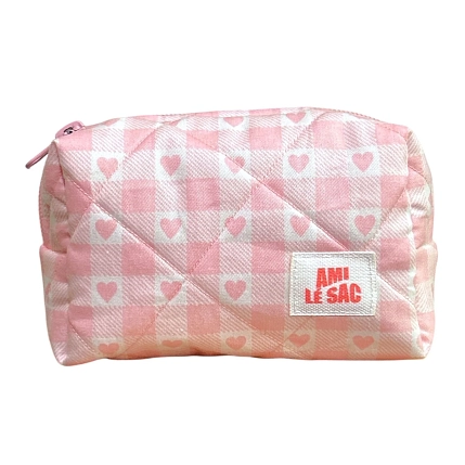 Косметичка ручной работы АМИ (Ami lé sac) «Moyen», розовые сердечки, фото 2.