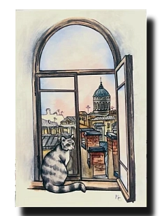 Открытка «Кот у окна», Elizabeth Madar