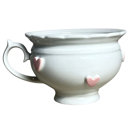 Чашка для чая ручной работы Slowday Ceramics в розовое сердечко «Винтаж», белая, полуфарфор, 250 мл, фото 2.