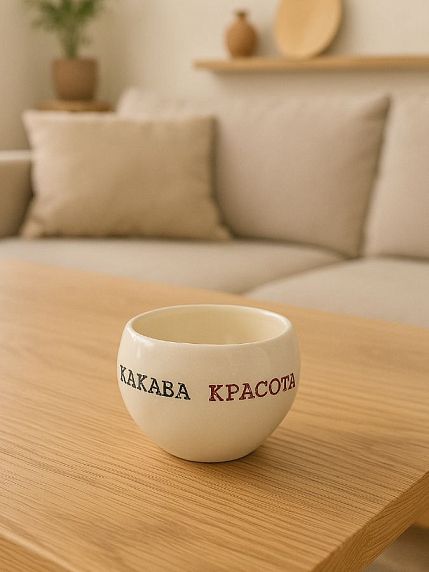 Кружка ручной работы с надписью «Какава красота», керамика, 180 мл, фото 3.