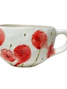 Кружка ручной работы Катя Вебер «Красные одуванчики» с сердечком внутри, белая, керамика, 350 мл, круглая