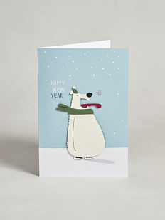 Открытка с деревянными элементами «Happy New Year c медведем», открывающаяся, BOE