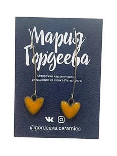 Серьги Мария Гордеева Сердечки, на длинной петле, керамика, оранжевые