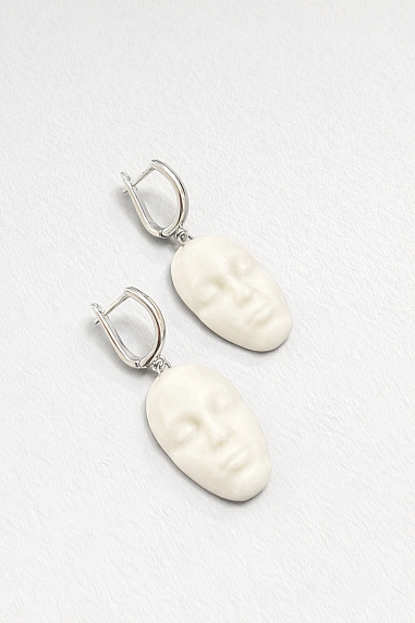 Серьги «Лица овальные», фарфор, белые матовые, фото 1.