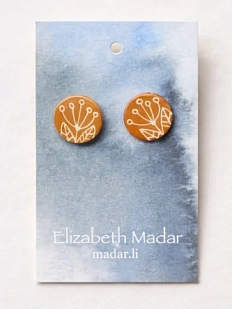 Серьги Elizabeth Madar с цветочным орнаментом, круглые, керамика, оранжевые