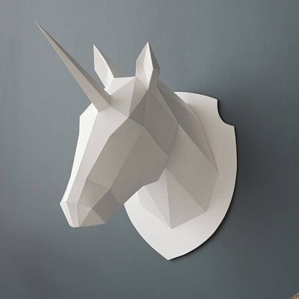 Набор для склейки головы единорога Polygonal Paper, белый, фото 2.