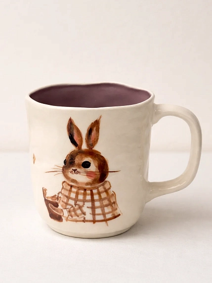 Кружка ручной работы Ким керамика с росписью Зайка с книжкой, фарфор, 350 мл, фото 1.