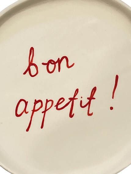 Тарелка ручной работы c надписью «Bon appetit!», красная, керамика, 17 см, фото 2.