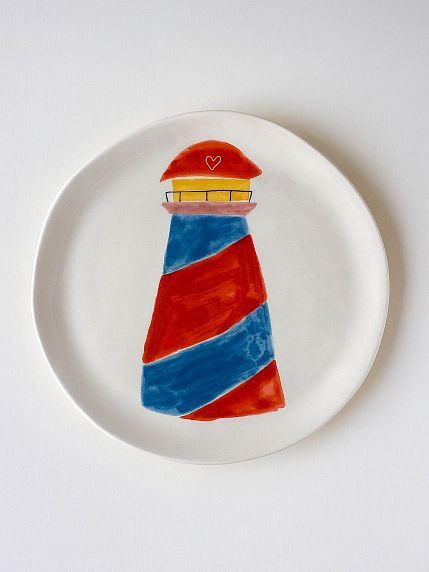 Тарелка ручной работы «Маяк большой», белая, 19 см, фото 1.
