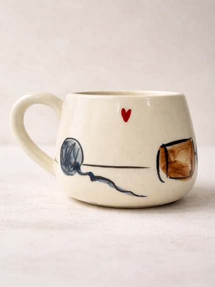 Кружка ручной работы НАДО ЖЕ с росписью «Котик в коробке», белая, керамика, 300 мл, фото 4.