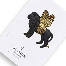 Брошь ручной работы Bulygin «Лев», фарфор, чёрно-золотистая