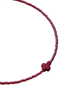 Чокер ручной работы с крестиком, бордовый, бисер