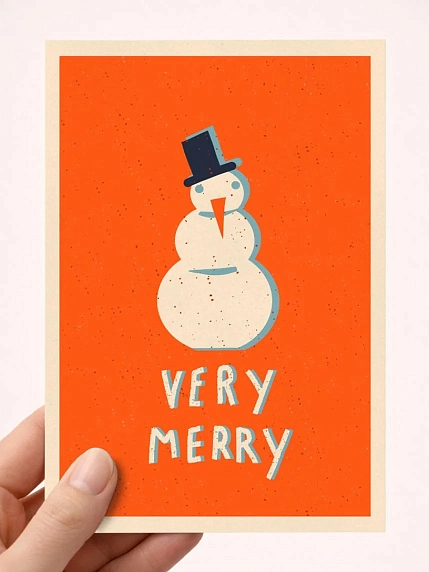 Открытка DARI DARI ретро со снеговиком на Новый год «Very Merry», А6, фото 1.