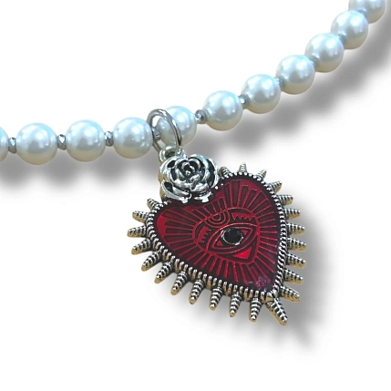 Колье ручной работы «Heart», латунь, жемчуг, фото 2.