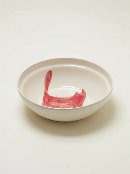 Тарелка ручной работы Донышко-горлышко «Кот Краш Красный», белая, керамика, фото 2.