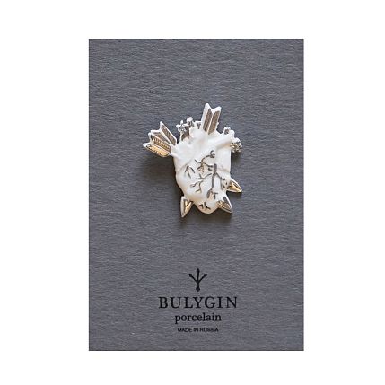 Брошь ручной работы Bulygin «Разбитое сердце», бело-серебристая, фарфор, фото 2.