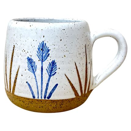 Кружка ручной работы Синие цветы, бежевая, керамика 300 мл, фото 2.