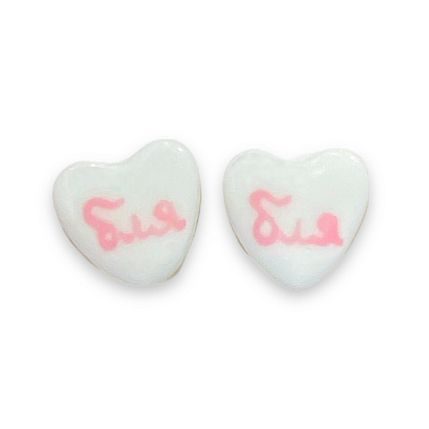 Серёжки-гвоздики «Б**», полимерная глина, бело-розовые, фото 1.