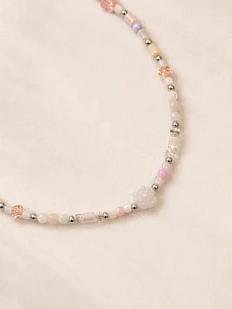 Чокер ручной работы Идеальное совпадение «Цветочек», розовый, перламутр, кварц и стеклянный бисер