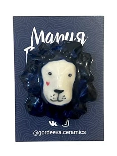 Брошь ручной работы Мария Гордеева «Лев», синяя, керамика