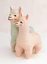 Статуэтка керамическая ручной работы «Ламы», розово-голубая, превью фото 1