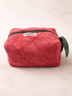 Косметичка ручной работы с карманом Мигетт, размер М, бордовая с изумрудным подкладом
