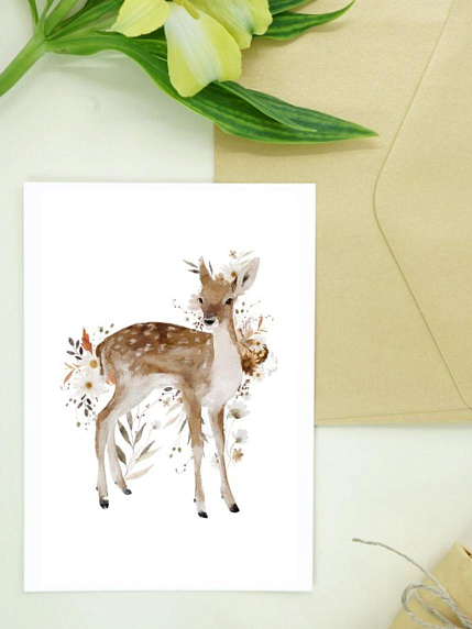 Открытка DARI DARI «Оленёнок», белая, фото 1.
