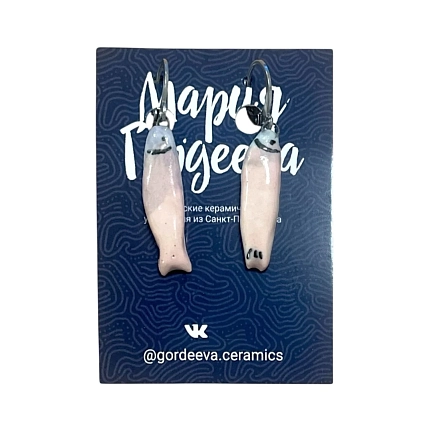 Серьги Мария Гордеева «Рыбки», керамика, бело-розовые, фото 1.