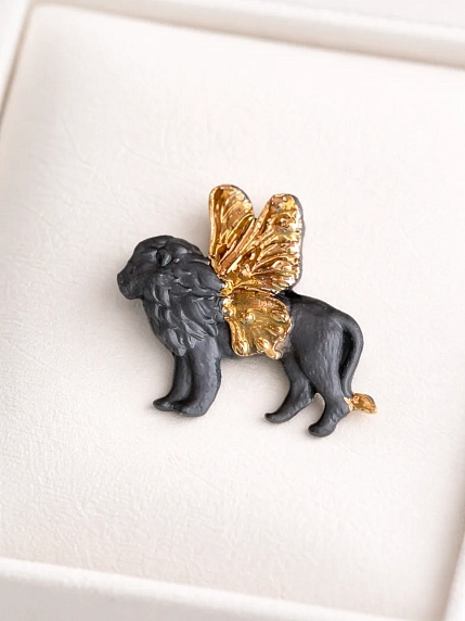 Брошь ручной работы Фарфор Булыгина «Лев», чёрно-золотистая, фото 4.