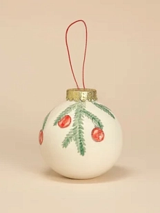 Ёлочная игрушка Верба керамика шар расписной «Еловые веточки с шарами»