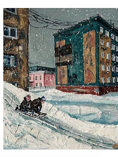 Открытка «Вниз со снежной горки», положительно сцвет, 10,5 х 13 см