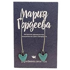 Серьги на длинной петле Сердечки, керамика, бирюзовые