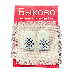 Серьги ручной работы «‎Синий орнамент»‎, фарфор и золото