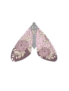 Брошь ручной работы «Моль с цветочками на крылышках», дерево, розовая