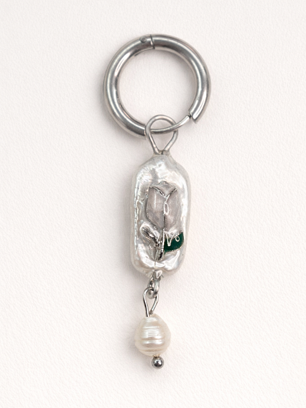 Моносерьга ручной работы Pet Polly Pocket «Тюльпан с жемчужинкой», полимерная глина, фото 1.