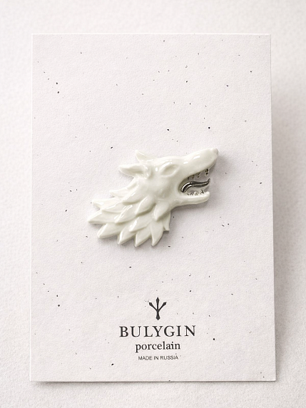 Брошь ручной работы Bulygin «Волк», фарфор, бело-серебристая, фото 4.