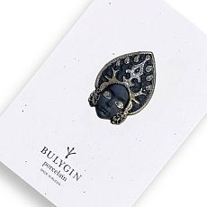 Брошь ручной работы Bulygin «Кокошник», фарфор, чёрно-серебристая