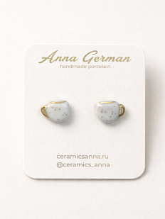 Серёжки-гвоздики «Кружечки в точку», фарфор, голубые