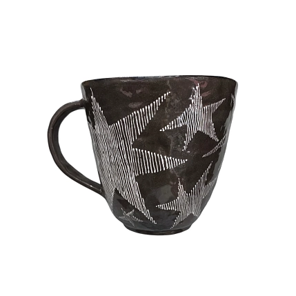 Кружка ручной работы Оива со звёздами, 550 мл, чёрная, фото 1.