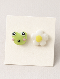 Серёжки-гвоздики Радость Рядом «Лягушка и ромашка», полимерная глина