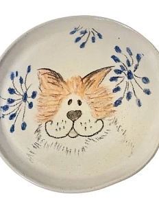 Тарелка ручной работы «Пёсик в цветах», керамика, 15 см