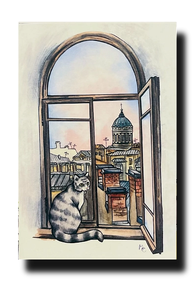 Открытка «Кот у окна», Elizabeth Madar, фото 1.
