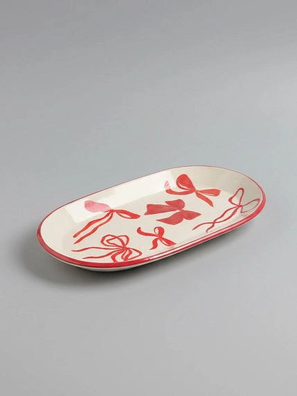 Блюдце ручной работы Йеллоускуп «Новогодние банты», керамика, 17 см, фото 2.